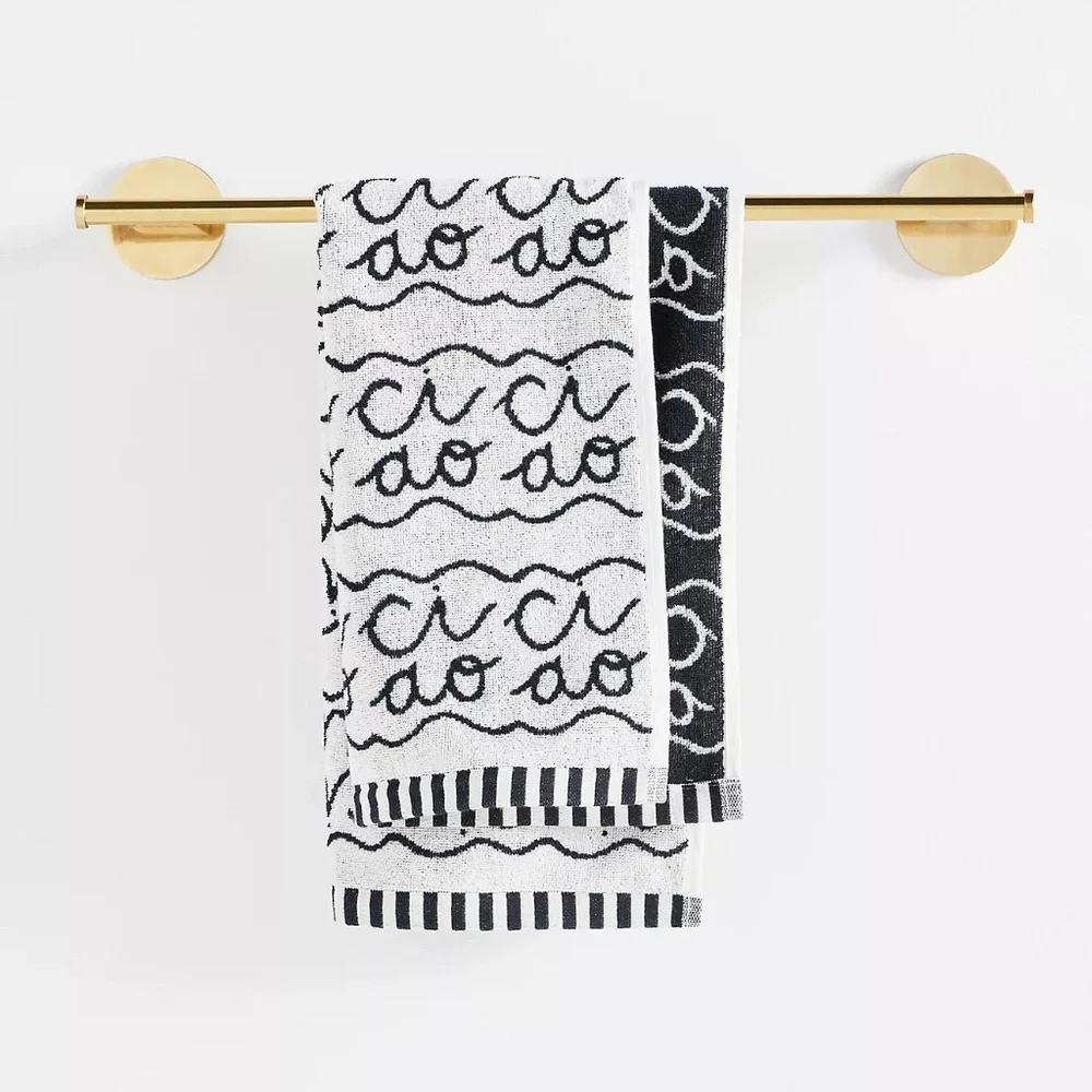 Anthropologie Jordan Nickson Cotton Ciao Hand Towel B&W Cotton SET OF 2 NWT